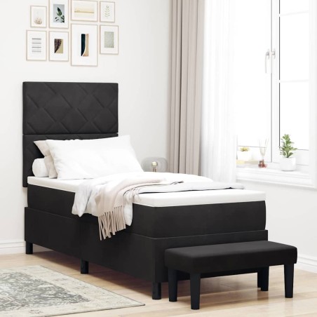 vidaXL Letto con Box Spring con Materasso e Panca Nero 80x200 cm Velluto