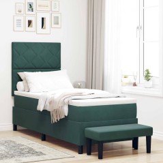 vidaXL Letto con rete a molle con materasso e panca verde scuro 80x200 cm velluto