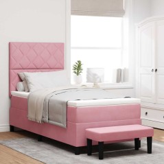 vidaXL Letto a molle rosa con materasso e panchina 90x190 cm in velluto