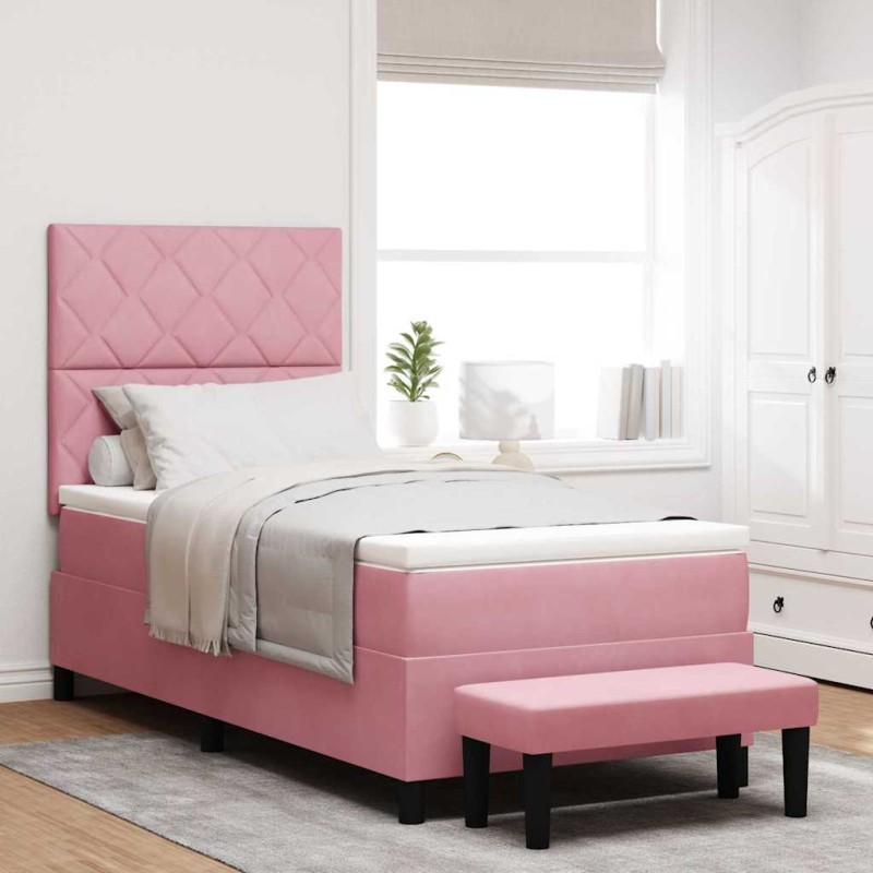 vidaXL Letto a molle rosa con materasso e panchina 90x190 cm in velluto