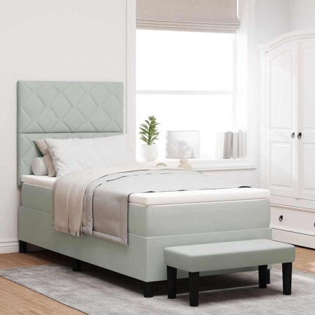 vidaXL Letto con Box Spring e Materasso & Panca Grigio Chiaro 90x200 cm Velluto