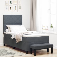 vidaXL Letto con Rete a Molle con Materasso e Panca Grigio Scuro 100x200 cm Velluto
