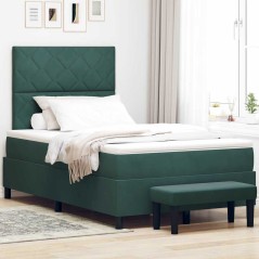 vidaXL Letto Box Spring con Materasso & Panchina Verde Scuro 120x190 cm Velluto