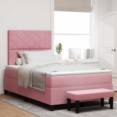 vidaXL Letto con Box Spring e Materasso e Panca in Velluto Rosa 120x190 cm