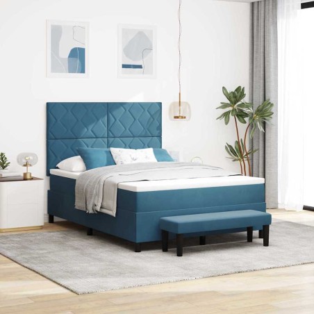vidaXL Letto con Rete a Molle e Panchina Blu Scuro 140x190 cm in Velluto