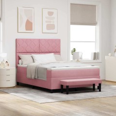 vidaXL Letto Box Spring con Materasso e Panchina Rosa 140x190 cm Velluto