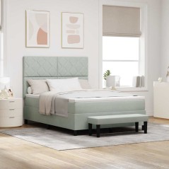 vidaXL Letto a Molle con Materasso e Panca Grigio Chiaro 140x200 cm Velluto