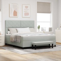 vidaXL Letto Box Spring con Materasso e Panchina Grigio Chiaro 180x200 cm in Velluto