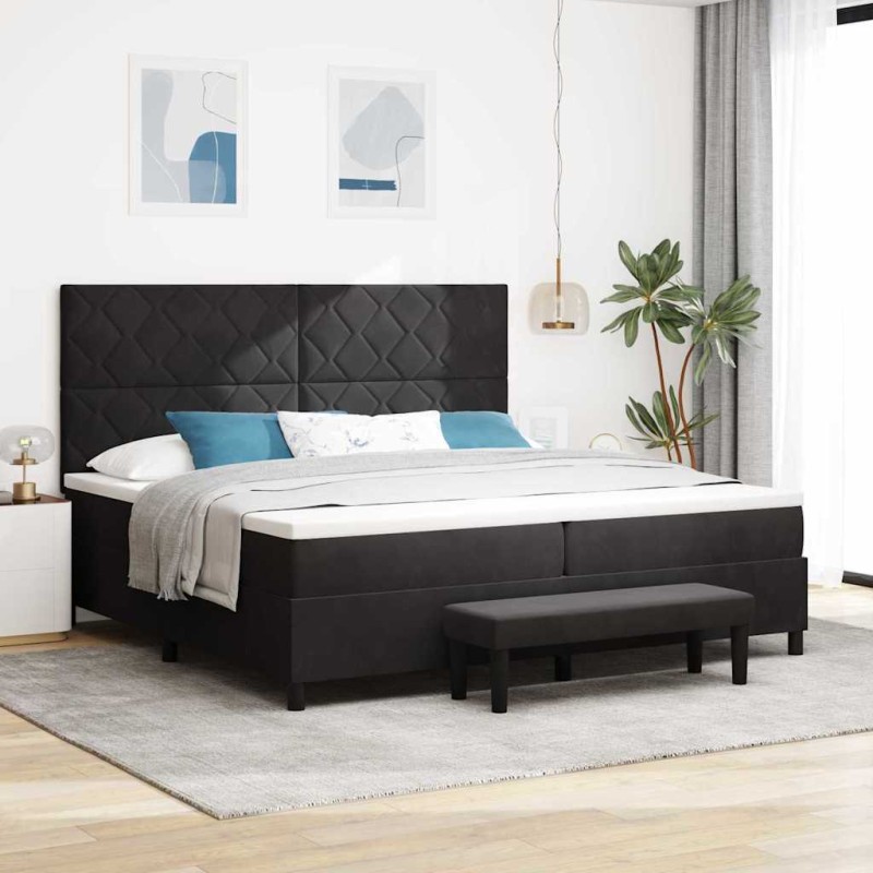 vidaXL Letto con Box Spring con Materasso e Panca Nero 200x200 cm Velluto vidaXL Letto con Box Spring con Materasso e Panca Nero 200x200 cm Velluto
