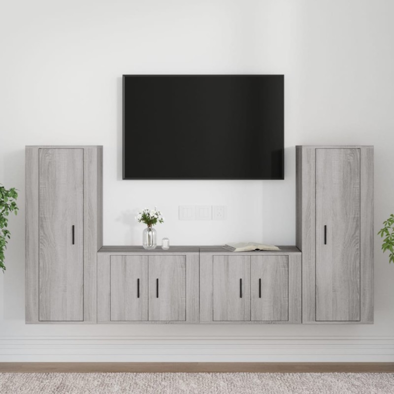 Set di Mobili Porta TV 4 pz Grigio Sonoma in Legno Multistrato Set di Mobili Porta TV 4 pz Grigio Sonoma in Legno Multistrato