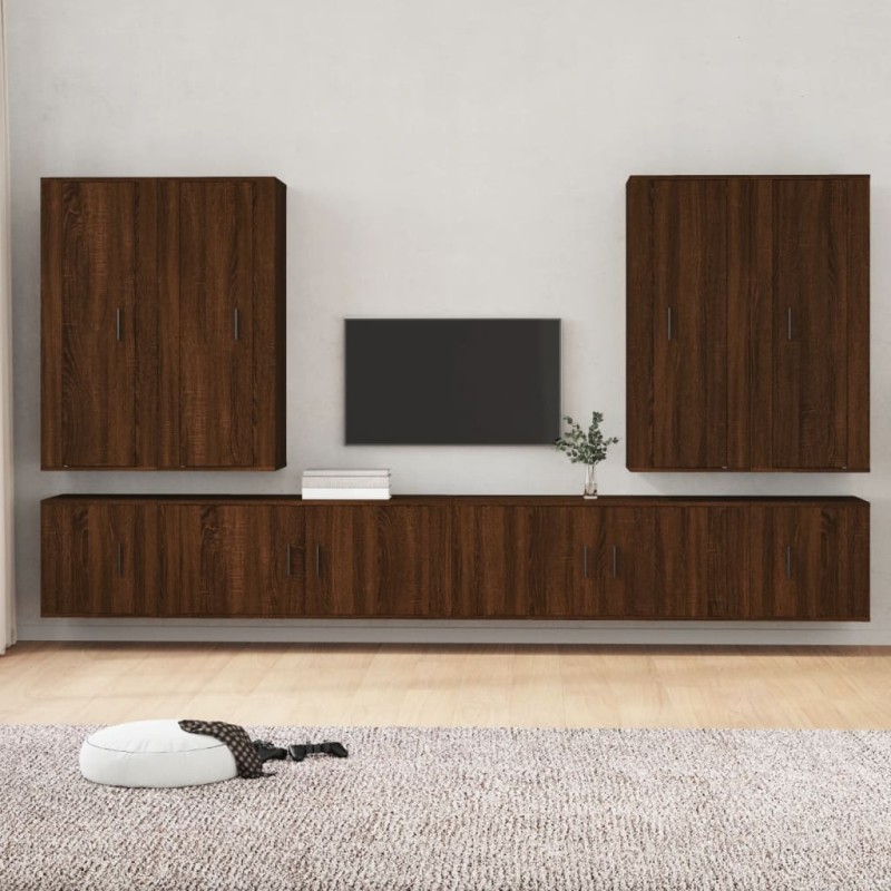 Set Mobili Porta TV 8pz Rovere Marrone in Legno Multistrato Set Mobili Porta TV 8pz Rovere Marrone in Legno Multistrato