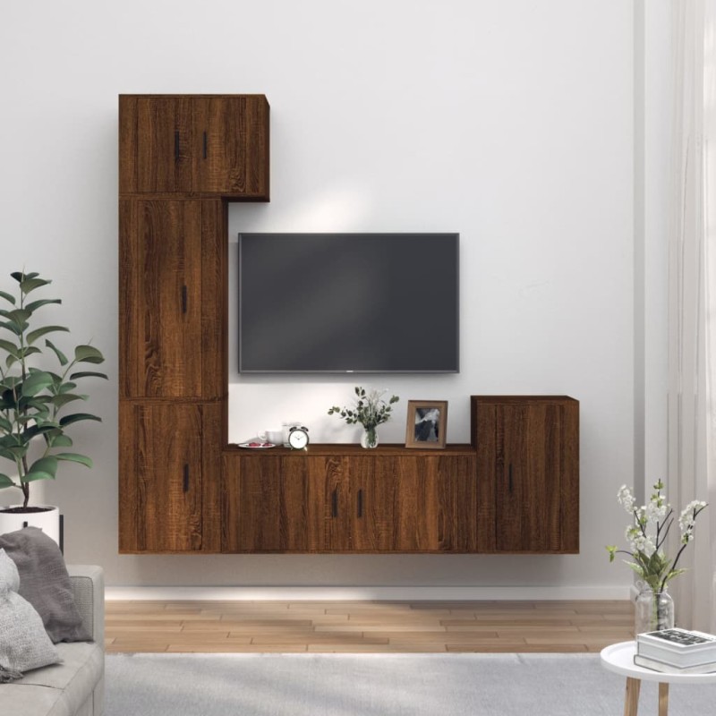 Set Mobili Porta TV 5 pz Rovere Marrone in Legno Multistrato Set Mobili Porta TV 5 pz Rovere Marrone in Legno Multistrato
