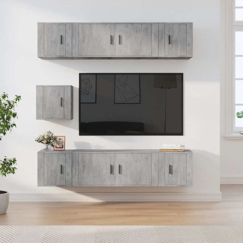 Set di Mobili Porta TV 7 pz Grigio Cemento in Legno Multistrato Set di Mobili Porta TV 7 pz Grigio Cemento in Legno Multistrato