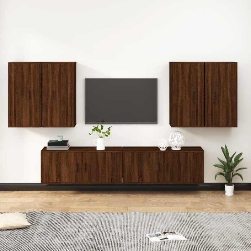 Set Mobili Porta TV 6 pz Rovere Marrone in Legno Multistrato Set Mobili Porta TV 6 pz Rovere Marrone in Legno Multistrato