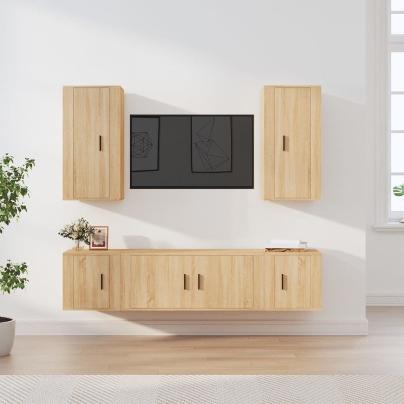 Set di Mobili Porta TV 5 pz Rovere Sonoma in Legno Multistrato Set di Mobili Porta TV 5 pz Rovere Sonoma in Legno Multistrato