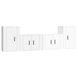 Set di Mobili Porta TV 4 pz Bianco Lucido in Legno Multistrato