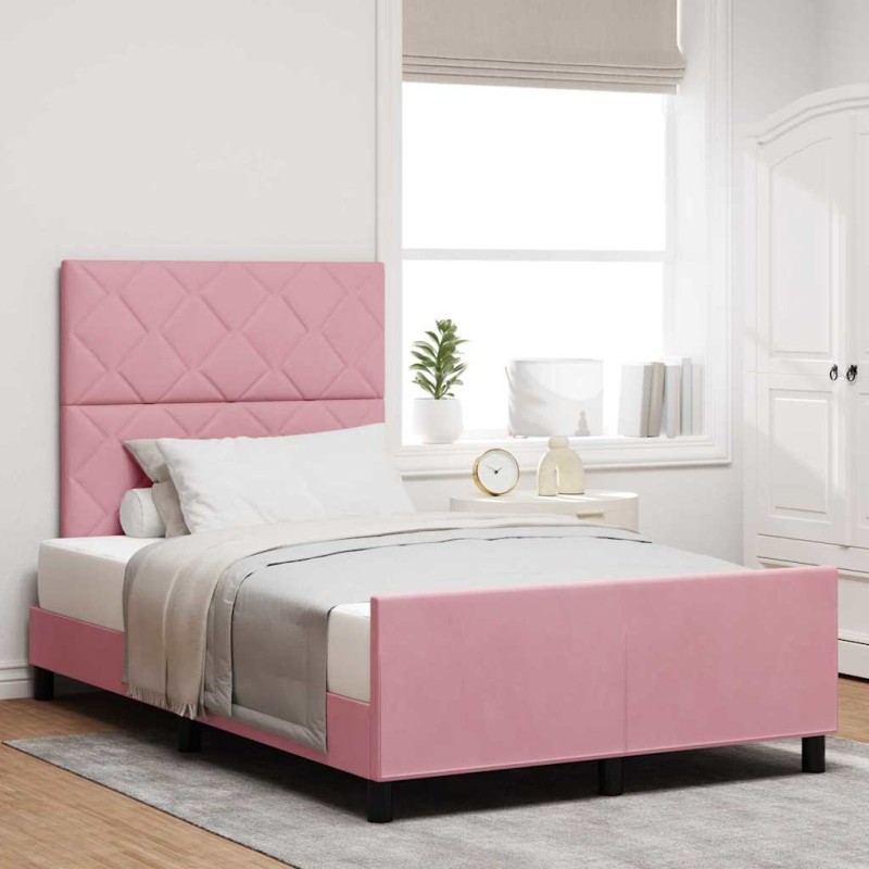 Struttura letto in velluto rosa 120x190 cm Struttura letto in velluto rosa 120x190 cm