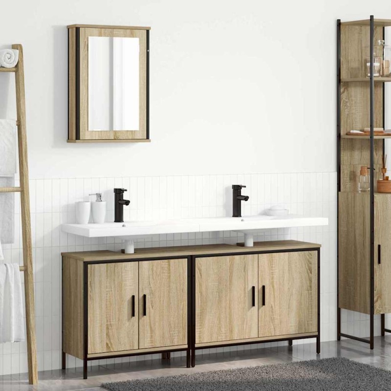 vidaXL Set di Mobili per Bagno in 3 Pezzi Rovere in Legno Ingegnerizzato vidaXL Set di Mobili per Bagno in 3 Pezzi Rovere in Legno Ingegnerizzato
