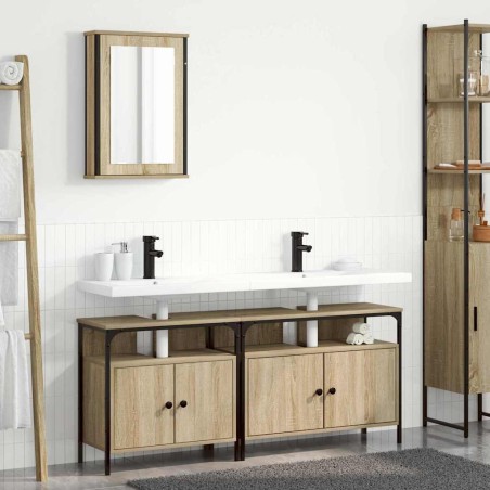 Set di Armadi da Bagno vidaXL in 3 Pezzi in Legno Ingegnerizzato in Rovere Sonoma
