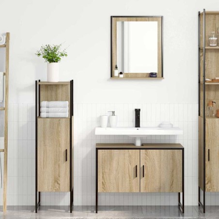 Set di Mobili da Bagno vidaXL in 3 Pezzi Rovere Chiaro Legno Ingegnerizzato