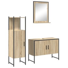 Set di Mobili da Bagno vidaXL in 3 Pezzi Rovere Chiaro Legno Ingegnerizzato