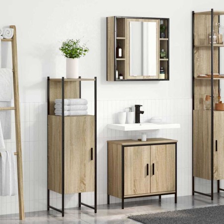 vidaXL Set di mobili da bagno 3 pezzi Rovere Sonoma in legno ingegnerizzato
