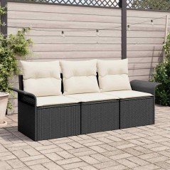 vidaXL Set di divani da giardino 3 pezzi - Rattan sintetico nero con cuscini