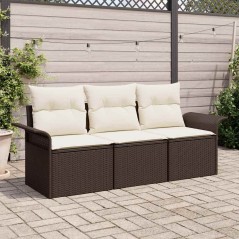 vidaXL Set da giardino di divani 3 pezzi con cuscini - in rattan sintetico marrone
