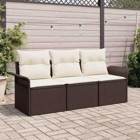 vidaXL Set da giardino di divani 3 pezzi con cuscini - in rattan sintetico marrone