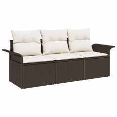 vidaXL Set da giardino di divani 3 pezzi con cuscini - in rattan sintetico marrone