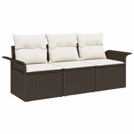 vidaXL Set da giardino di divani 3 pezzi con cuscini - in rattan sintetico marrone