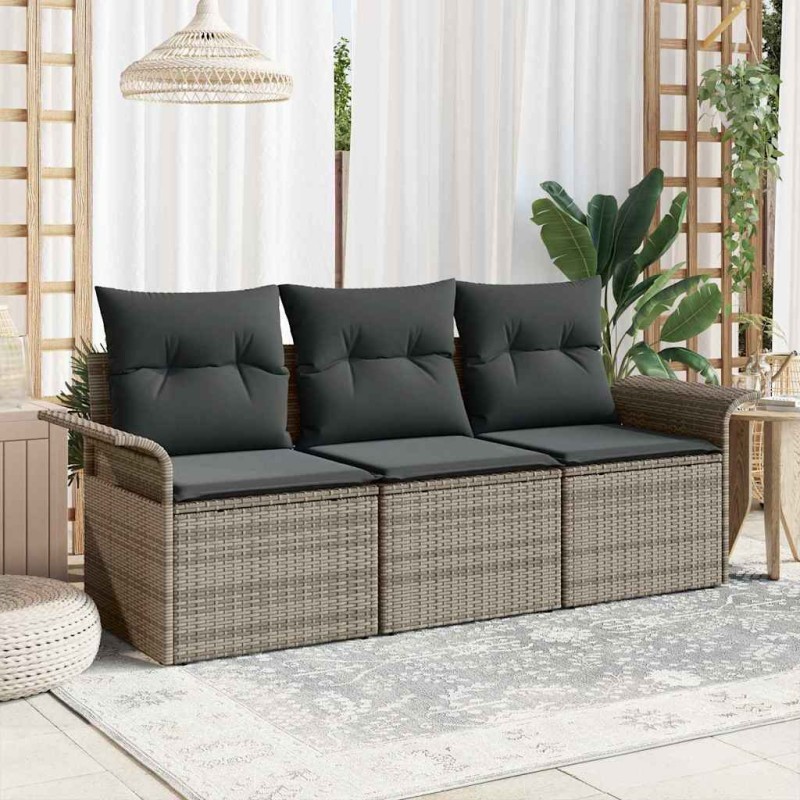 vidaXL Set Giardino 3 Pezzi con Cuscini in Polyrattan Grigio