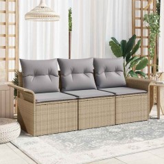 vidaXL Set di divano da giardino 3 pezzi con cuscini in Poly Rattan Beige