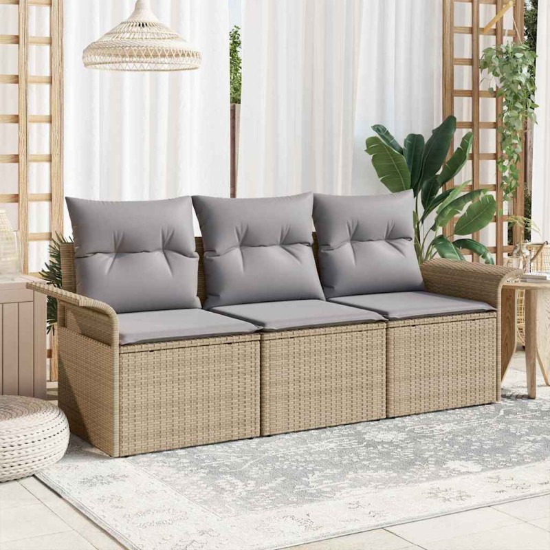 vidaXL Set di divano da giardino 3 pezzi con cuscini in Poly Rattan Beige vidaXL Set di divano da giardino 3 pezzi con cuscini in Poly Rattan Beige