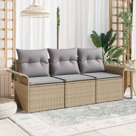 vidaXL Set di divano da giardino 3 pezzi con cuscini in Poly Rattan Beige