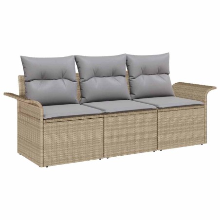vidaXL Set di divano da giardino 3 pezzi con cuscini in Poly Rattan Beige