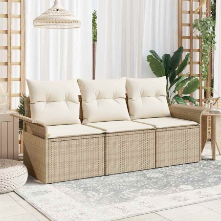vidaXL Set di divani da giardino 3 pezzi con cuscini - Polirattan Beige