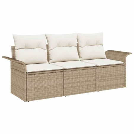 vidaXL Set di divani da giardino 3 pezzi con cuscini - Polirattan Beige