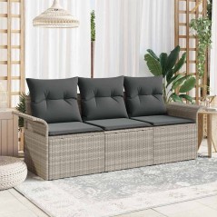 vidaXL Set di Divano da Giardino 3 Pezzi con Cuscini in Rattan Sintetico Grigio Chiaro