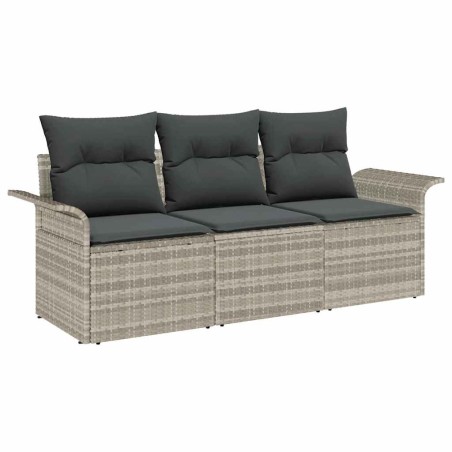 vidaXL Set di Divano da Giardino 3 Pezzi con Cuscini in Rattan Sintetico Grigio Chiaro