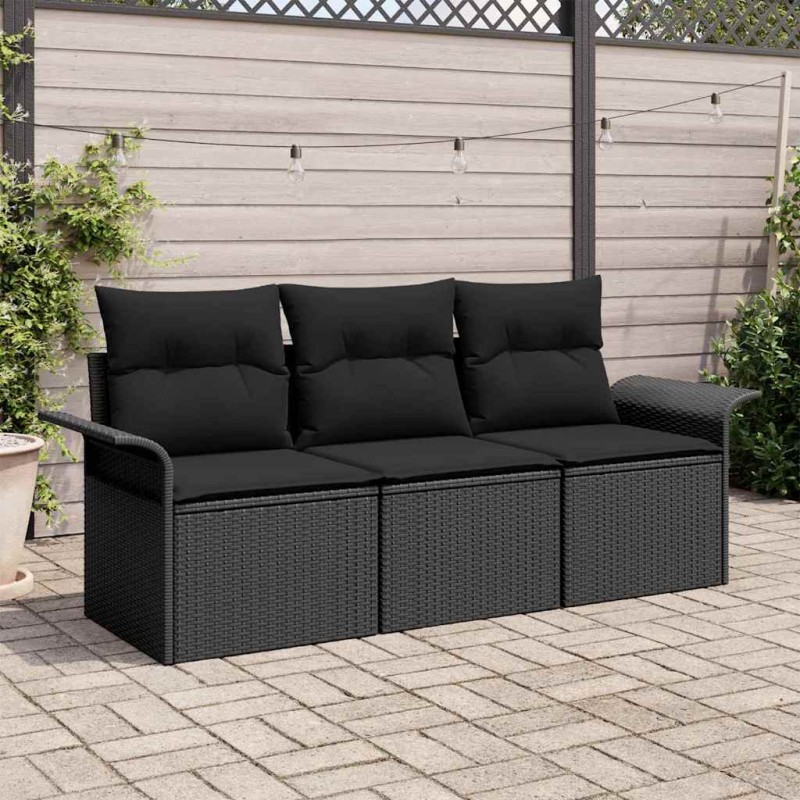 vidaXL Set divani da giardino 3 pezzi - Nero Rattan Polyrattan con cuscini vidaXL Set divani da giardino 3 pezzi - Nero Rattan Polyrattan con cuscini