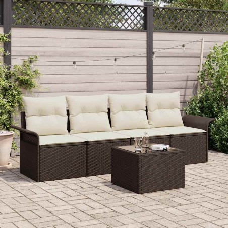 vidaXL Set di divani da giardino 5 pezzi con cuscini - Rattan sintetico marrone