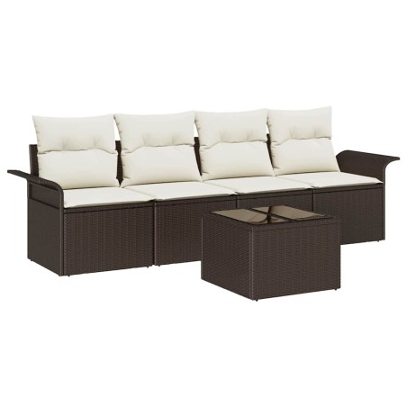 vidaXL Set di divani da giardino 5 pezzi con cuscini - Rattan sintetico marrone