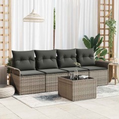 vidaXL Set divano da giardino 5 pezzi con cuscini - Rattan sintetico grigio