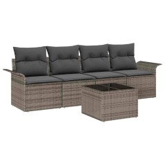 vidaXL Set divano da giardino 5 pezzi con cuscini - Rattan sintetico grigio