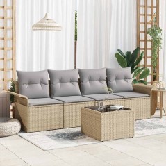 vidaXL Set da Giardino con Divano a 5 Pezzi e Cuscini - Rattan Sintetico Beige