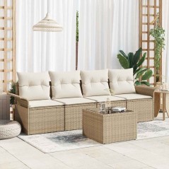 vidaXL Set di divani da giardino da 5 pezzi con cuscini - rattan poliestere beige.