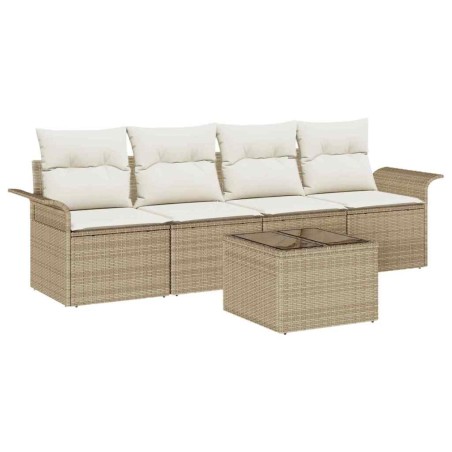 vidaXL Set di divani da giardino da 5 pezzi con cuscini - rattan poliestere beige.