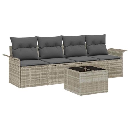 vidaXL Set di divani da giardino 5 pezzi con cuscini – Polirattan grigio chiaro