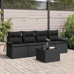 vidaXL Set da Giardino 5 Pezzi con Cuscini in Rattan Sintetico Nero